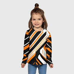Лонгслив детский Чёрно-оранжевые полосы на белом фоне, цвет: 3D-принт — фото 2