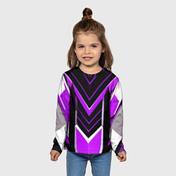 Лонгслив детский Фиолетово-серые полосы на чёрном фоне, цвет: 3D-принт — фото 2