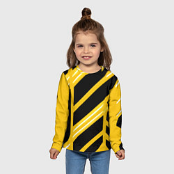 Лонгслив детский Чёрно-белые полосы на жёлтом фоне, цвет: 3D-принт — фото 2