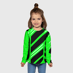 Лонгслив детский Чёрно-белые полосы на зелёном фоне, цвет: 3D-принт — фото 2