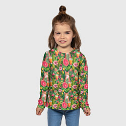 Лонгслив детский Летний котик с коктейлем в тропических цветах, цвет: 3D-принт — фото 2