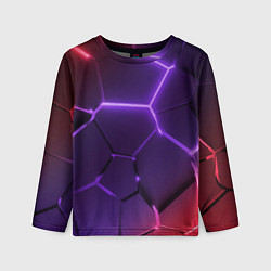 Детский лонгслив Красно-фиолетовые неоновые плиты в разломе