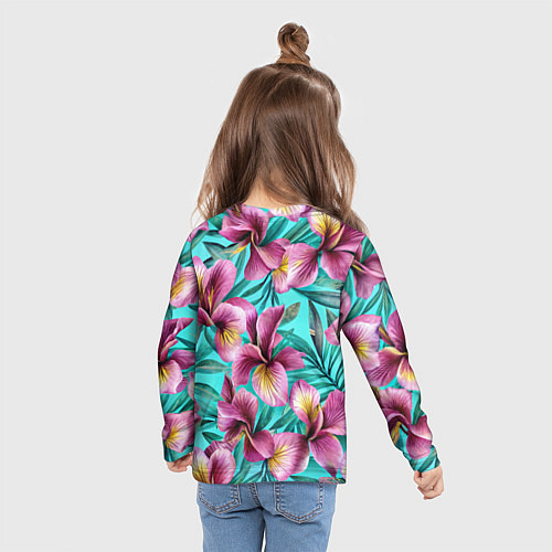 Детский лонгслив Розовые ирисы лианы паттерн / 3D-принт – фото 6
