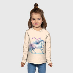 Лонгслив детский Чаруй реальность - единорог на бежевом, цвет: 3D-принт — фото 2