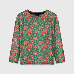 Лонгслив детский Тюлпаны с бабочками, цвет: 3D-принт