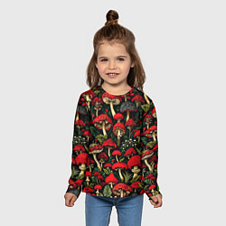 Лонгслив детский Лесные красные грибы мухоморы - паттерн, цвет: 3D-принт — фото 2
