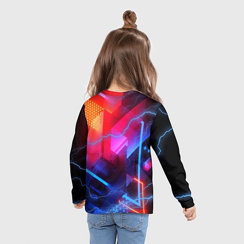 Детский лонгслив Cyberpunk logo - neon geometry / 3D-принт – фото 6