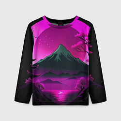 Лонгслив детский Темная гора в фиолетовом закате Япония, цвет: 3D-принт