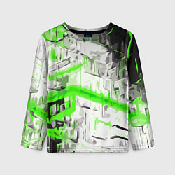 Детский лонгслив Бело-зелёная абстракция на чёрном фоне