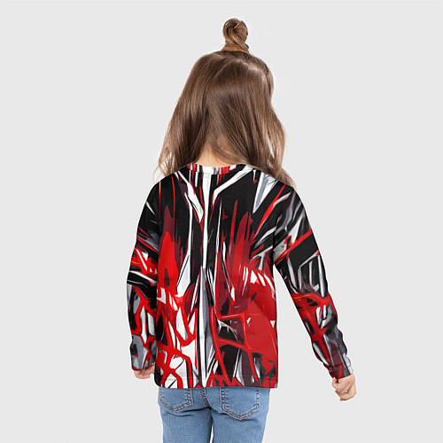 Детский лонгслив Красно-белая хаотичная абстракция на чёрном фоне / 3D-принт – фото 6