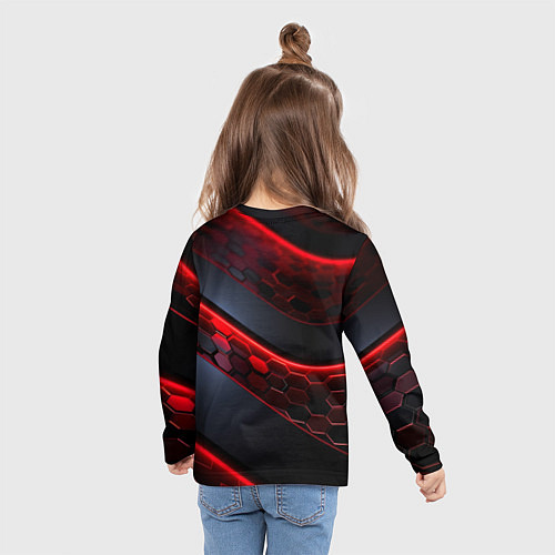 Детский лонгслив Deadlock logo красные соты и неон / 3D-принт – фото 6