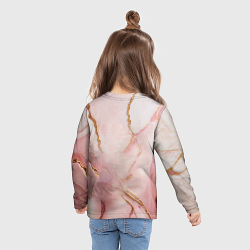 Детский лонгслив Розовый фламинго и лотос из мрамора и золота / 3D-принт – фото 6