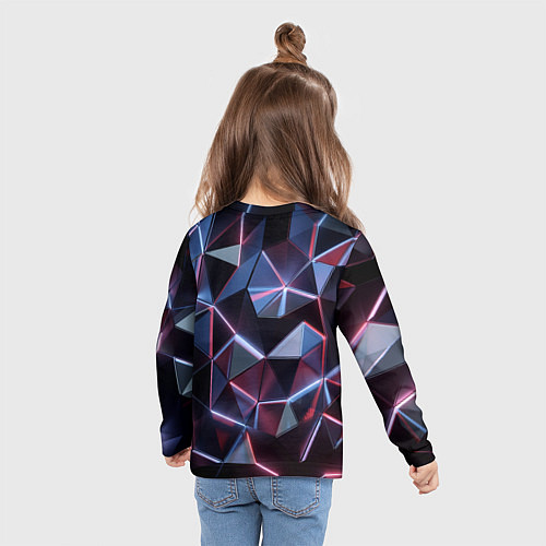 Детский лонгслив Неоновые геометрические плиты / 3D-принт – фото 6