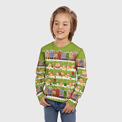 Лонгслив детский Много капибар семьей на Новый год и Рождество, цвет: 3D-принт — фото 2