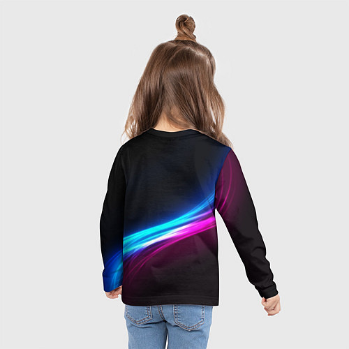 Детский лонгслив Россия неоновые волны / 3D-принт – фото 6