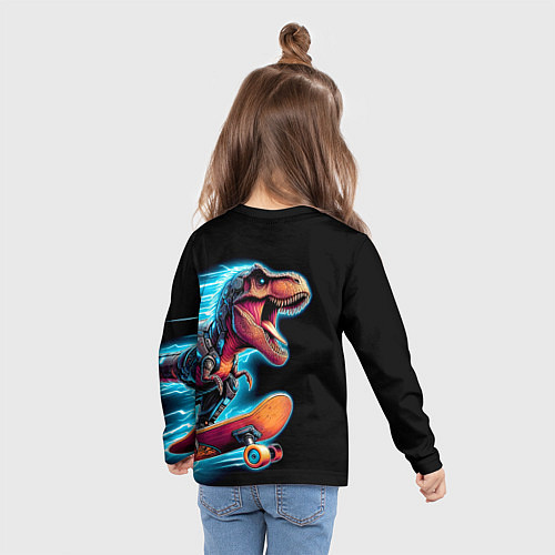 Детский лонгслив Cool Dino on a skateboard - neon glow fantasy / 3D-принт – фото 6