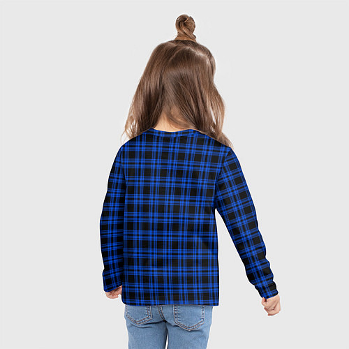 Детский лонгслив Чёрно-синий полосы клетка / 3D-принт – фото 6