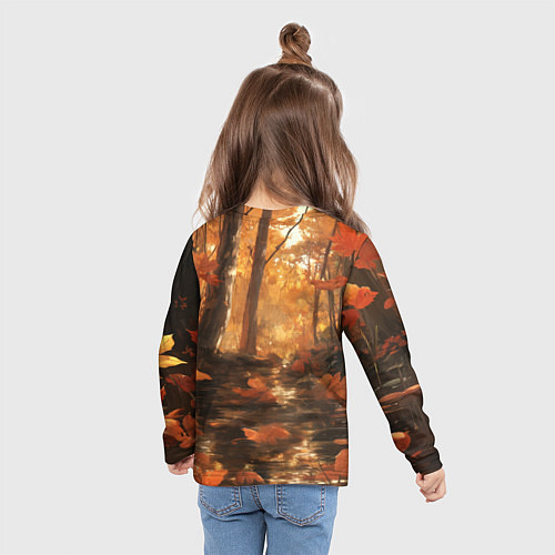 Детский лонгслив Выдра в осеннем пруду / 3D-принт – фото 6