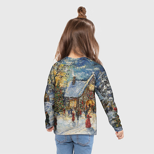 Детский лонгслив Новогодние каникулы картина маслом / 3D-принт – фото 6