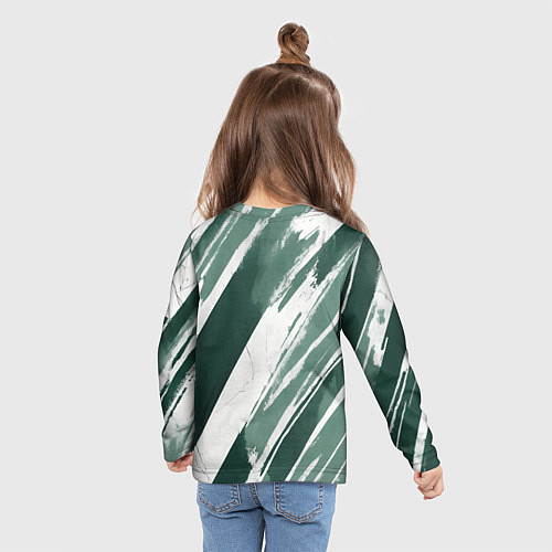 Детский лонгслив Косая зеленая полоска / 3D-принт – фото 6