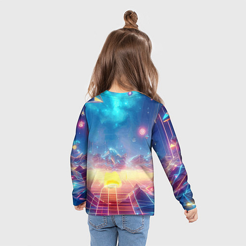 Детский лонгслив Funny Pikachu - vaporwave / 3D-принт – фото 6