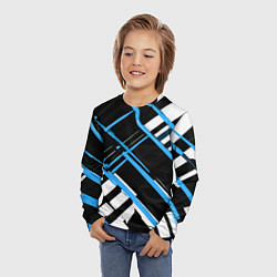 Лонгслив детский Сине-белые линии на чёрном фоне, цвет: 3D-принт — фото 2
