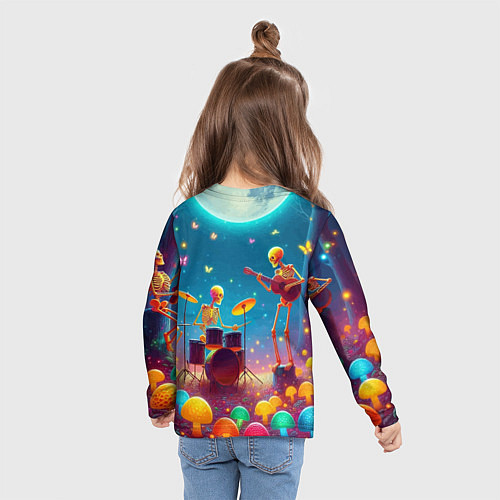 Детский лонгслив Квинтет скелетов музицирует на грибной поляне / 3D-принт – фото 6