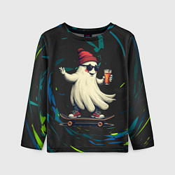 Лонгслив детский Парень в костюме приведения на скейте, цвет: 3D-принт