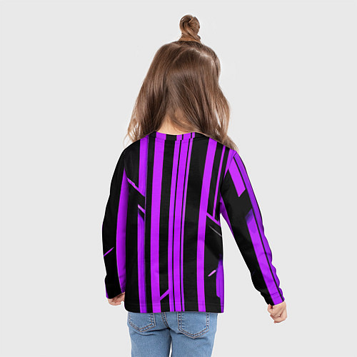 Детский лонгслив Толстые фиолетовые полосы на чёрном фоне / 3D-принт – фото 6