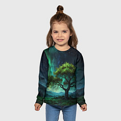 Лонгслив детский Северное сияние и дерево, цвет: 3D-принт — фото 2