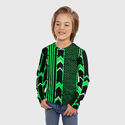 Лонгслив детский Зелёные обои на чёрном фоне, цвет: 3D-принт — фото 2