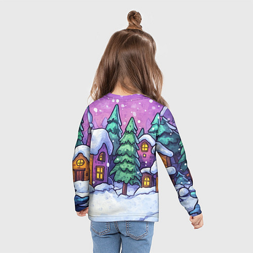 Детский лонгслив Новогодний мультяшный двор / 3D-принт – фото 6