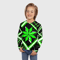 Лонгслив детский Зелёно-белая звезда и полосы на чёрном фоне, цвет: 3D-принт — фото 2