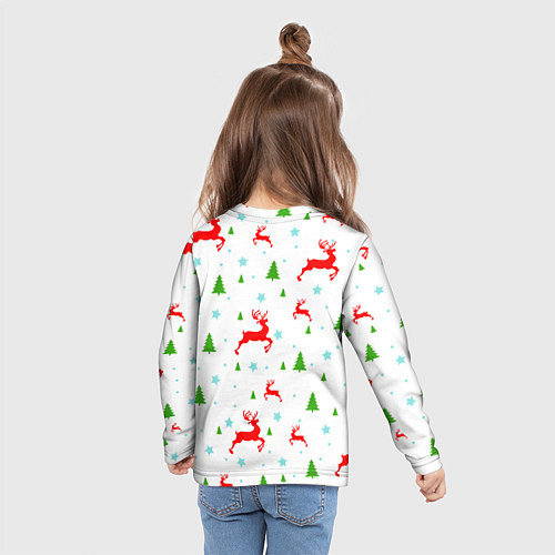 Детский лонгслив Новогодние олени с ёлками / 3D-принт – фото 6