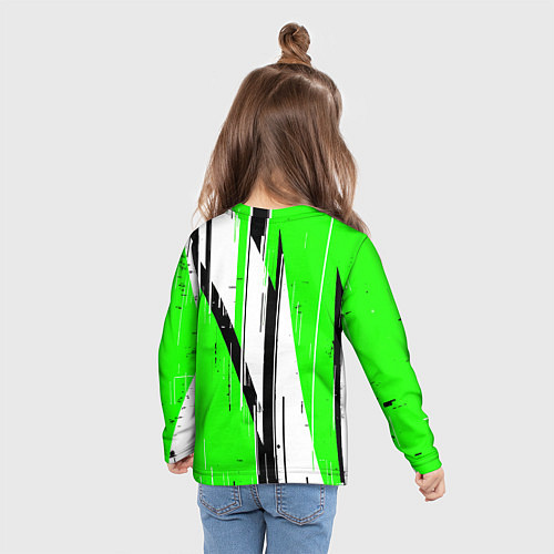 Детский лонгслив Black and white vertical stripes on a green backgr / 3D-принт – фото 6