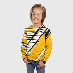 Лонгслив детский Чёрно-белые глитч полосы на жёлтом фоне, цвет: 3D-принт — фото 2