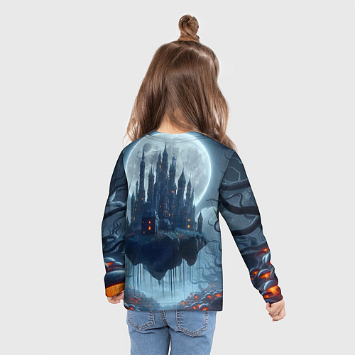 Детский лонгслив Замок Дракулы и неоновые грибы - нейроарт фантазия / 3D-принт – фото 6