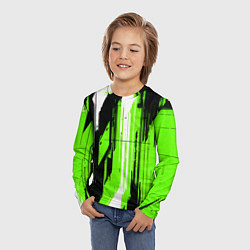 Лонгслив детский Вертикальные чёрно-белые линии на зелёном фоне, цвет: 3D-принт — фото 2