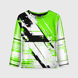 Детский лонгслив Diagonal black and green stripes on a white backgr