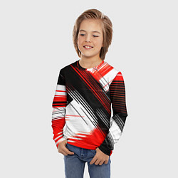 Лонгслив детский Диагональные красно-чёрные линии на белом фоне, цвет: 3D-принт — фото 2