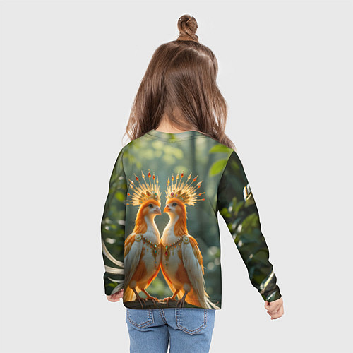 Детский лонгслив Влюбленные птички с коронами / 3D-принт – фото 6