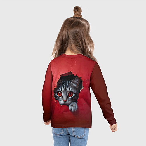Детский лонгслив Выглядывающий котик / 3D-принт – фото 6