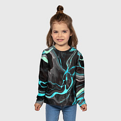 Лонгслив детский Голубые флюиды на чёрном фоне, цвет: 3D-принт — фото 2