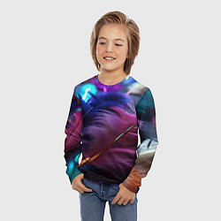 Лонгслив детский Перья неоновой птицы, цвет: 3D-принт — фото 2