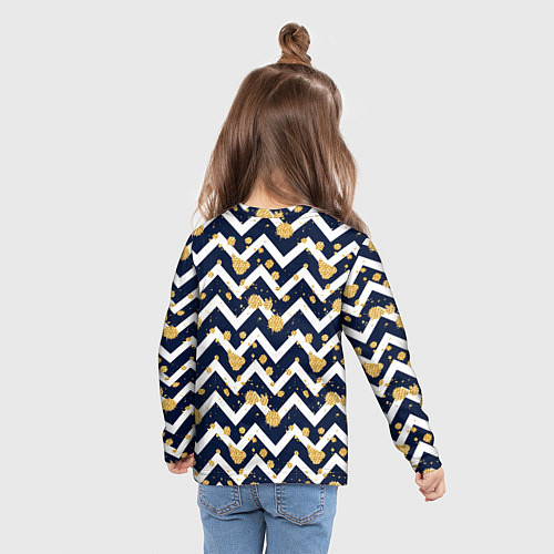 Детский лонгслив Золотые кляксы на фоне бело-синего паттерна / 3D-принт – фото 6