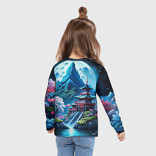 Детский лонгслив Пейзаж Японии и горы / 3D-принт – фото 6