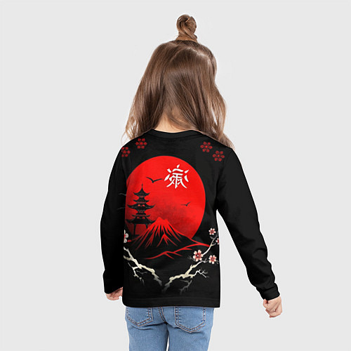 Детский лонгслив Japan red black nature / 3D-принт – фото 6