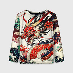 Лонгслив детский Красный дракон в японском стиле ирезуми, цвет: 3D-принт