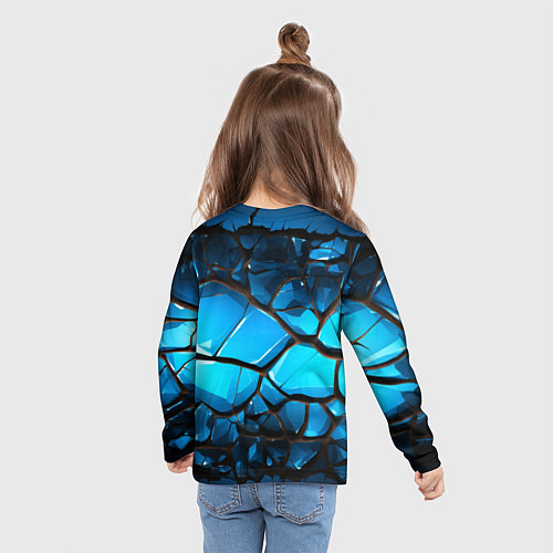 Детский лонгслив Синяя текстура объемных плит / 3D-принт – фото 6