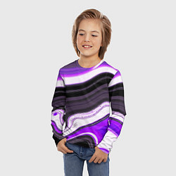 Лонгслив детский Волнистые горизонтальные чёрно-фиолетовые полосы н, цвет: 3D-принт — фото 2